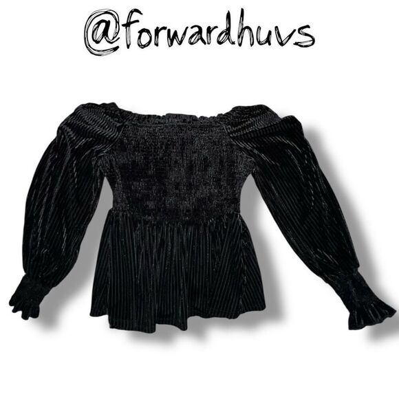 Velvet Square Neck Smocked Tunic Top – Retro Long Sleeve Size Large - Picture 3 of 9